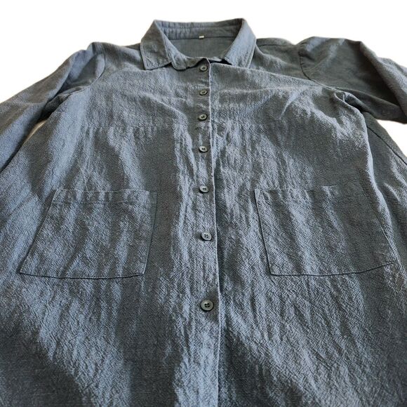 Minibee 100% Linen Lagenlook Coastal Beach Button Up Front Pockets Women SZ L - Picture 15 of 16